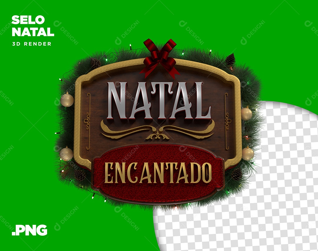 Selo 3D Natal Encantado Para Composição PSD + PNG
