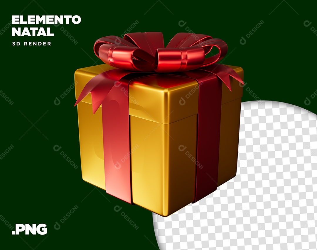 Elemento 3D Caixa De Presente Dourada Natal Para Composição PSD + PNG