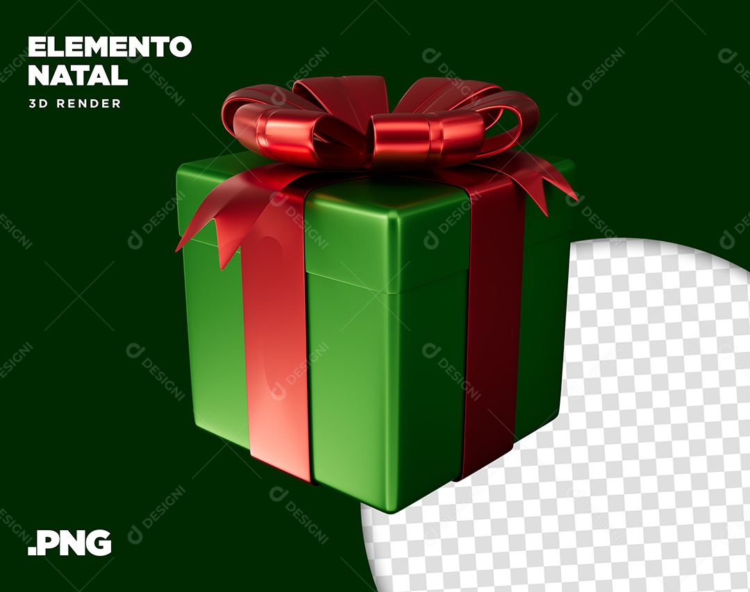 Elemento 3D Caixa Verde De Presente De Natal Para Composição PSD + PNG