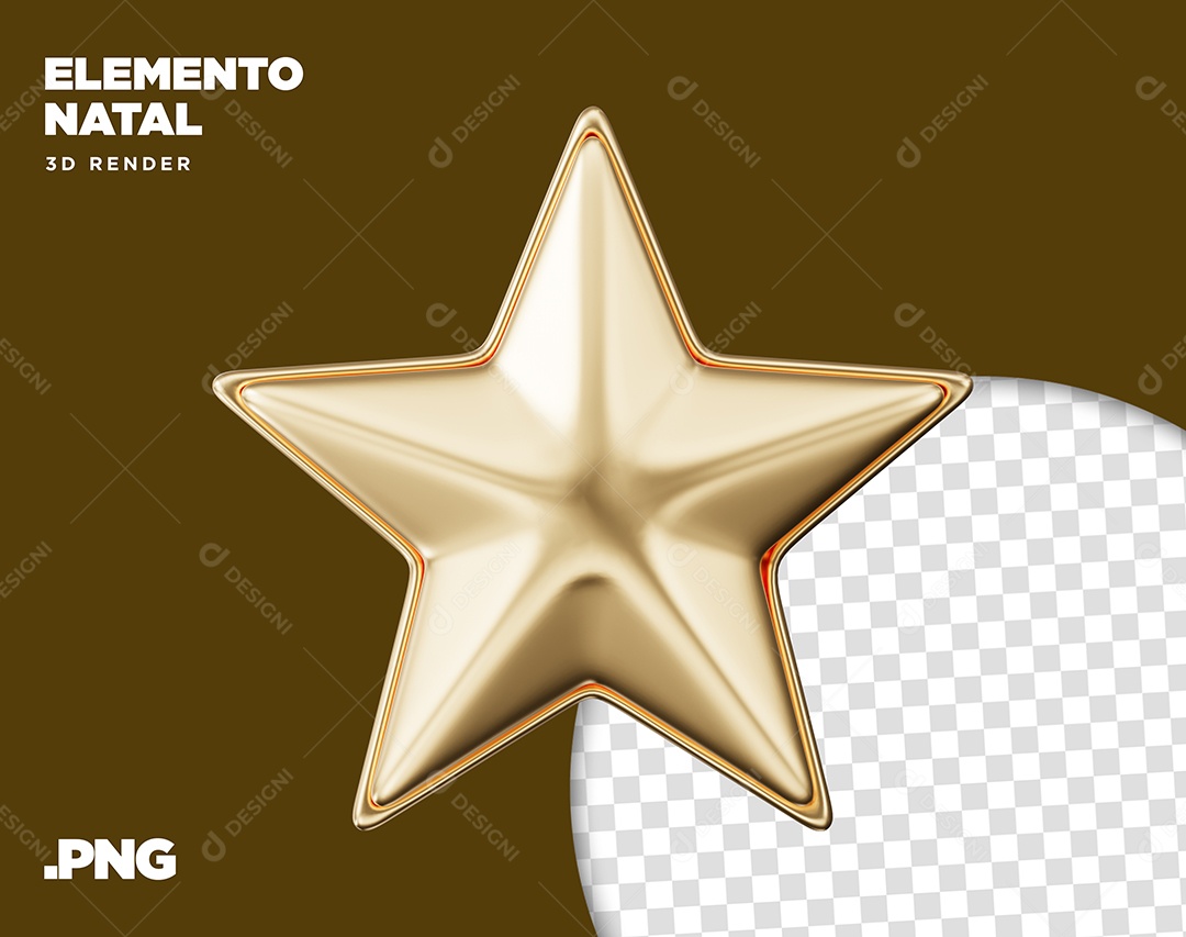 Elemento 3D Estrela De Natal Enfeite Para Composição PSD + PNG