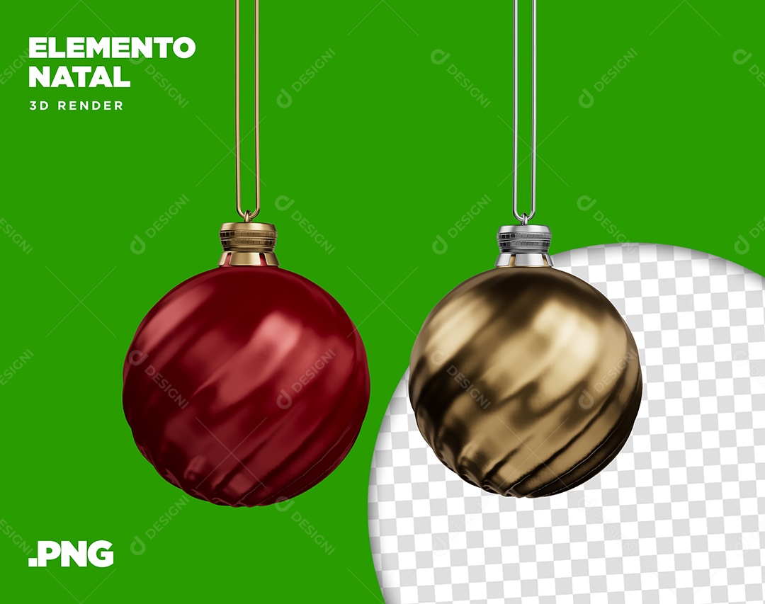Elemento 3D Bolas Vermelha e Dourada Enfeite Natal Para Composição PSD + PNG