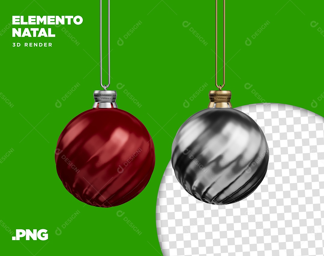 Elemento 3D Bolas Vermelha e Prata Enfeite Natal Para Composição PSD + PNG