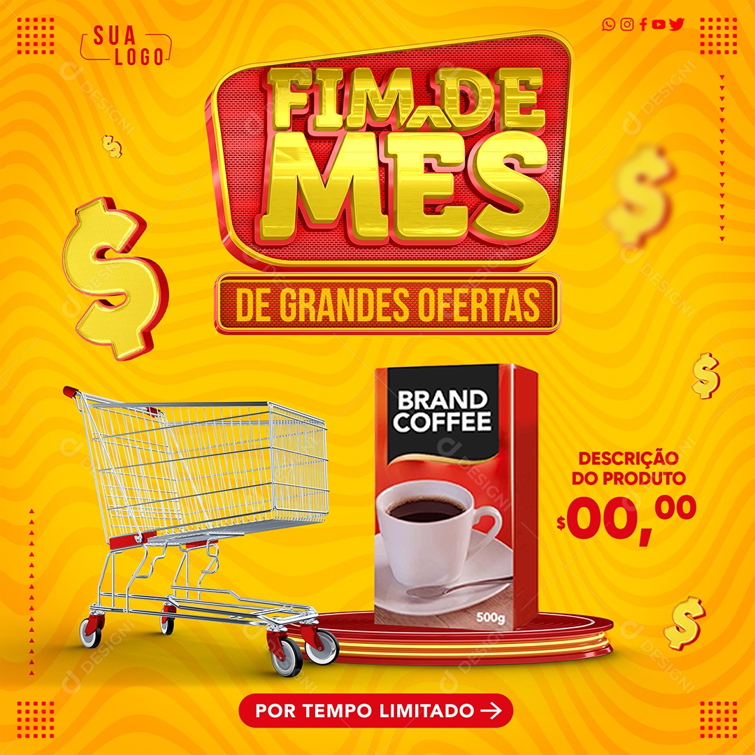 Supermercado Fim De Mês De Grandes Ofertas Pacote De Café Brand Social Media PSD Editável