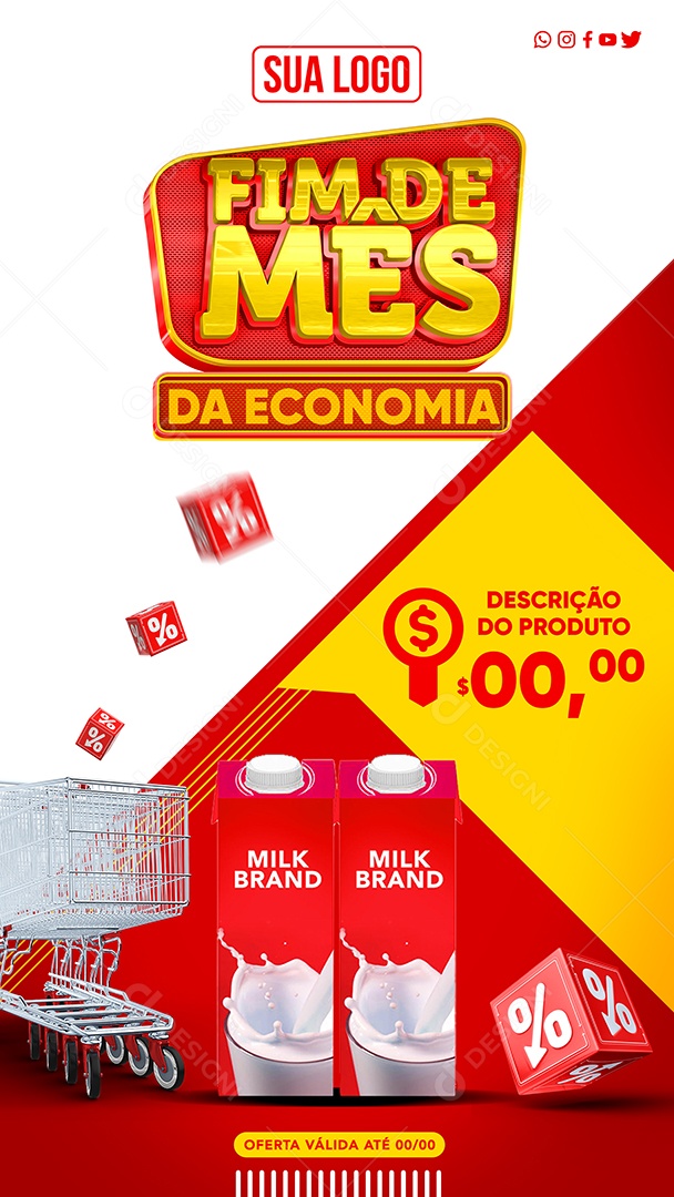 Story Supermercado Fim De Mês Da Economia Leite de Caixinha Brand Oferta Social Media PSD Editável