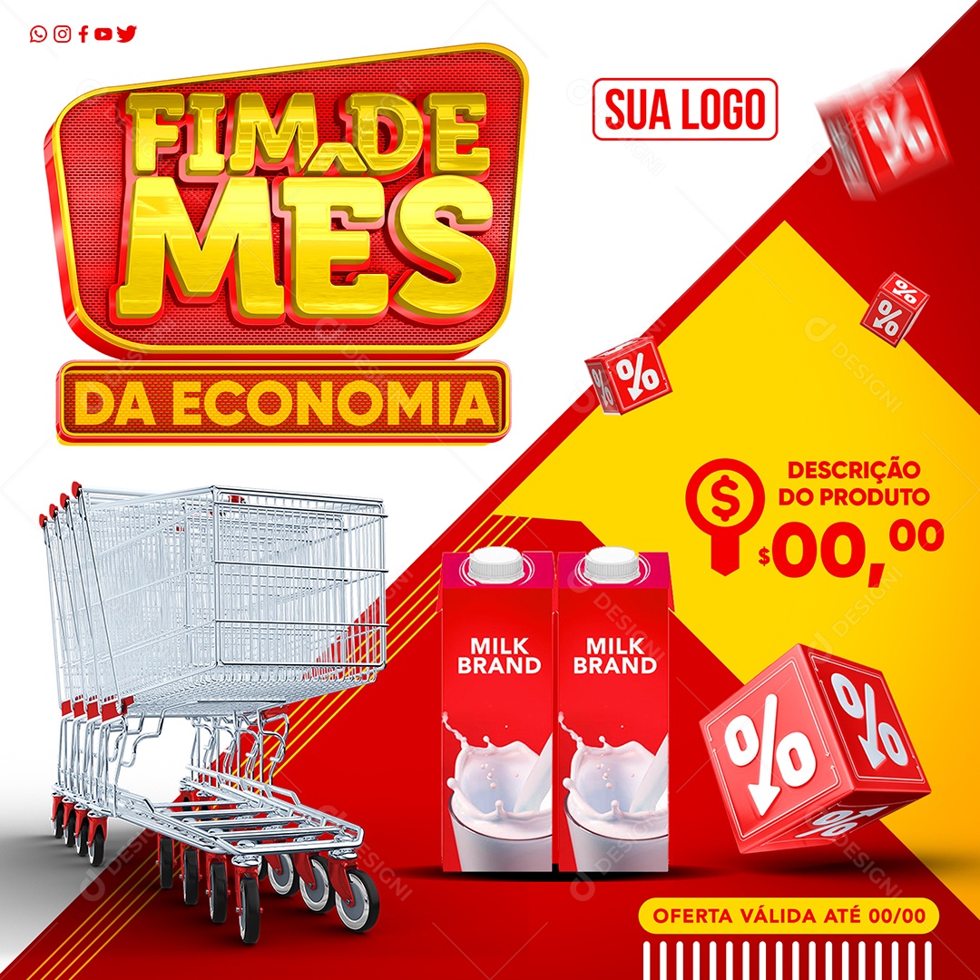 Supermercado Fim De Mês Da Economia Leite de Caixinha Brand Oferta Social Media PSD Editável