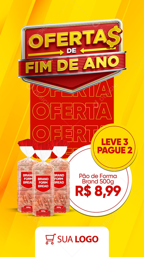 Story Supermercado Ofertas De Fim De Ano Pão de Forma Brand Leve 3 Pague 2 Social Media PSD Editável