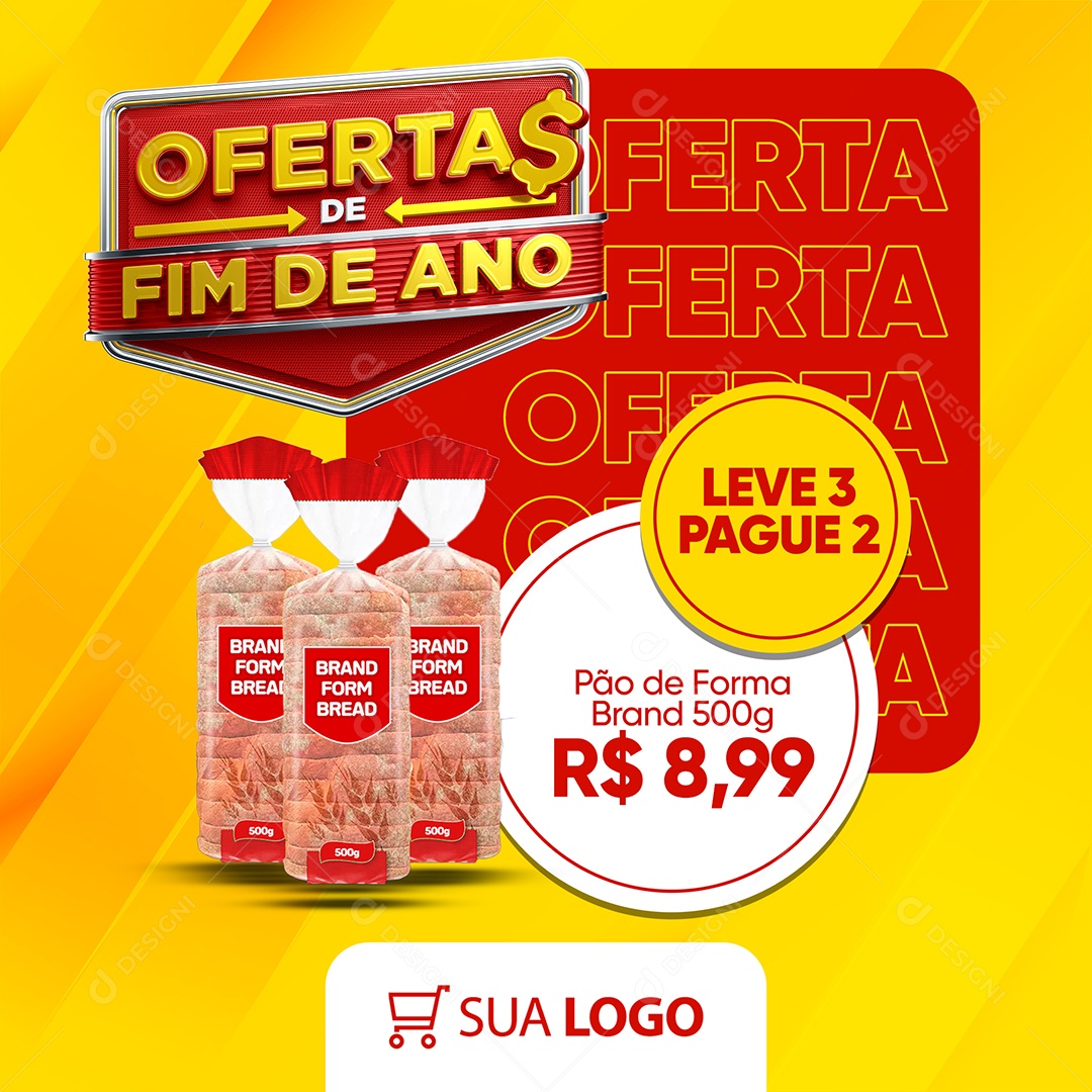 Supermercado Ofertas De Fim De Ano Pão de Forma Brand Leve 3 Pague 2 Social Media PSD Editável