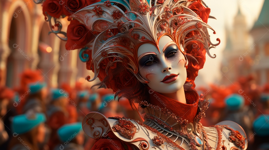 Desenho animado do Festival de Carnaval de Veneza, renderização em 3D de 3 a 13 de fevereiro IA generativa.