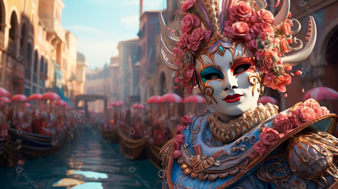 Desenho animado do Festival de Carnaval de Veneza, renderização em 3D de 3 a 13 de fevereiro IA generativa.