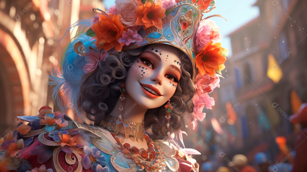 Desenho animado do Festival de Carnaval de Veneza, renderização em 3D de 3 a 13 de fevereiro IA generativa.