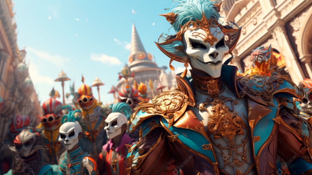 Desenho animado do Festival de Carnaval de Veneza, renderização em 3D de 3 a 13 de fevereiro IA generativa.