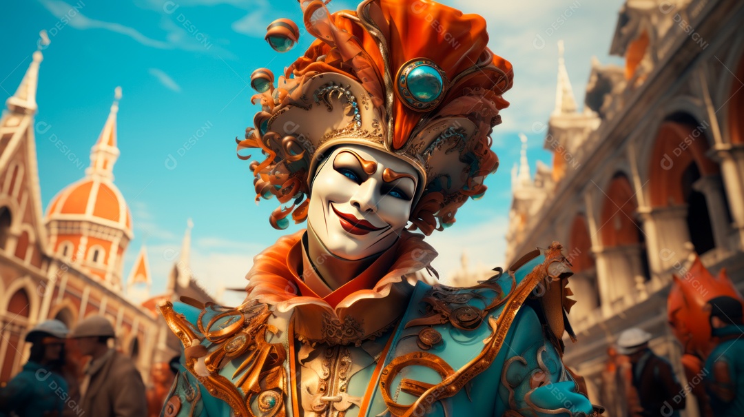 Desenho animado do Festival de Carnaval de Veneza, renderização em 3D de 3 a 13 de fevereiro IA generativa.