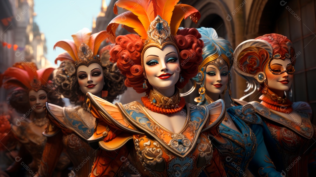 Desenho animado do Festival de Carnaval de Veneza, renderização em 3D de 3 a 13 de fevereiro IA generativa.