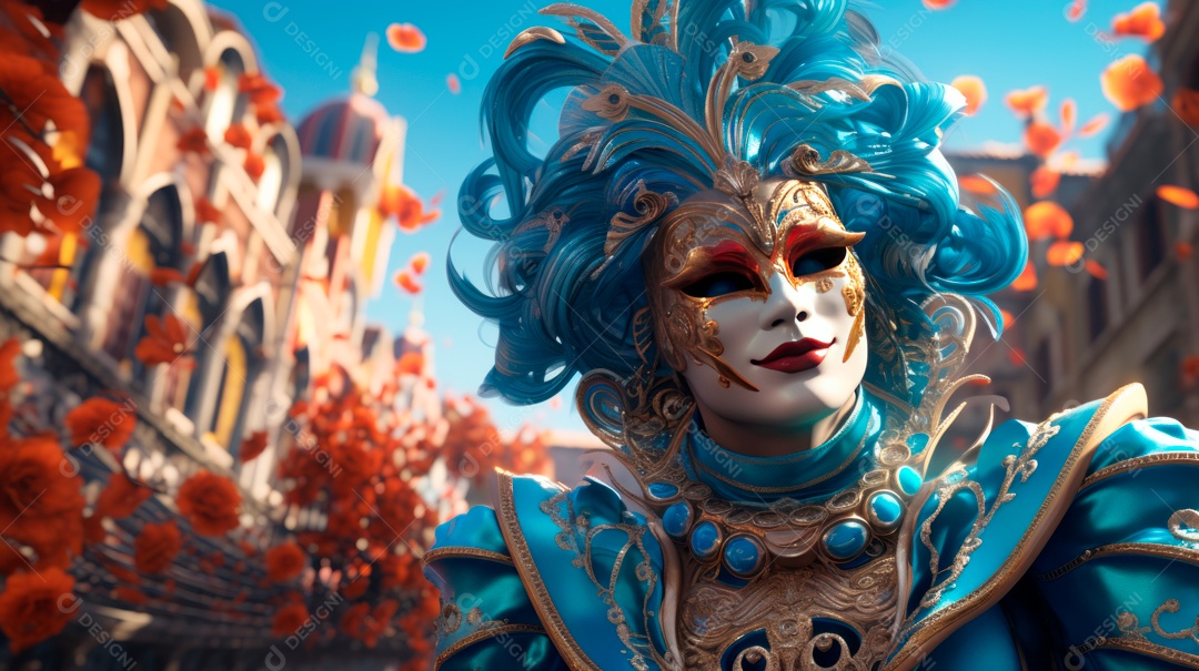 Desenho animado do Festival de Carnaval de Veneza, renderização em 3D de 3 a 13 de fevereiro IA generativa.