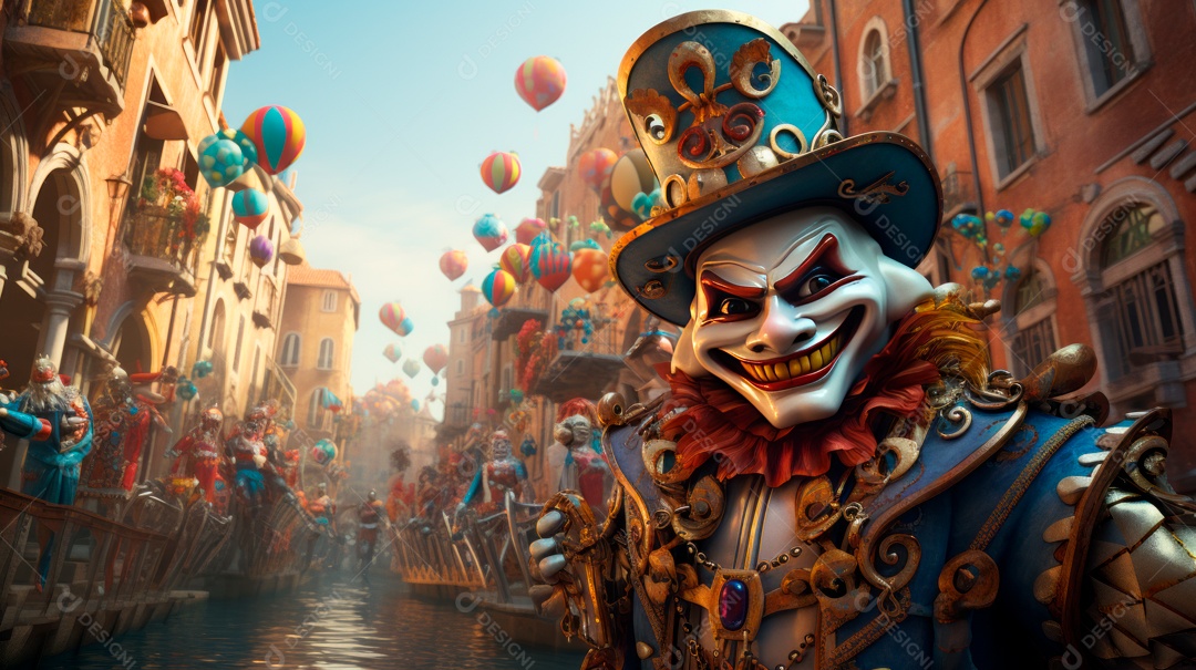 Desenho animado do Festival de Carnaval de Veneza, renderização em 3D de 3 a 13 de fevereiro IA generativa.