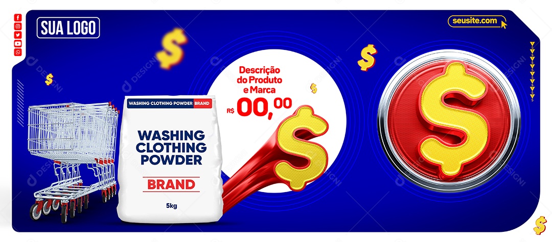 Banner Supermercado Produto Carrinho de Compras Social Media PSD Editável