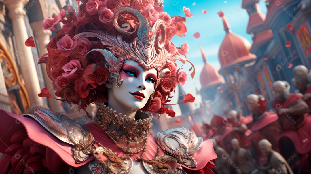 Desenho animado do Festival de Carnaval de Veneza, renderização em 3D de 3 a 13 de fevereiro IA generativa.