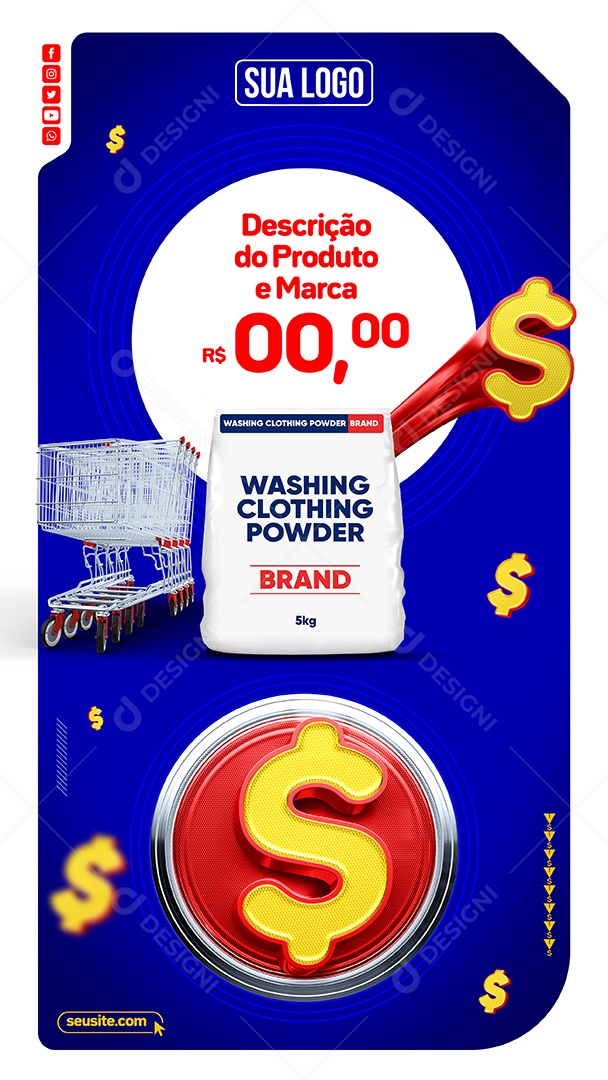 Story Supermercado Produto Carrinho de Compras Social Media PSD Editável