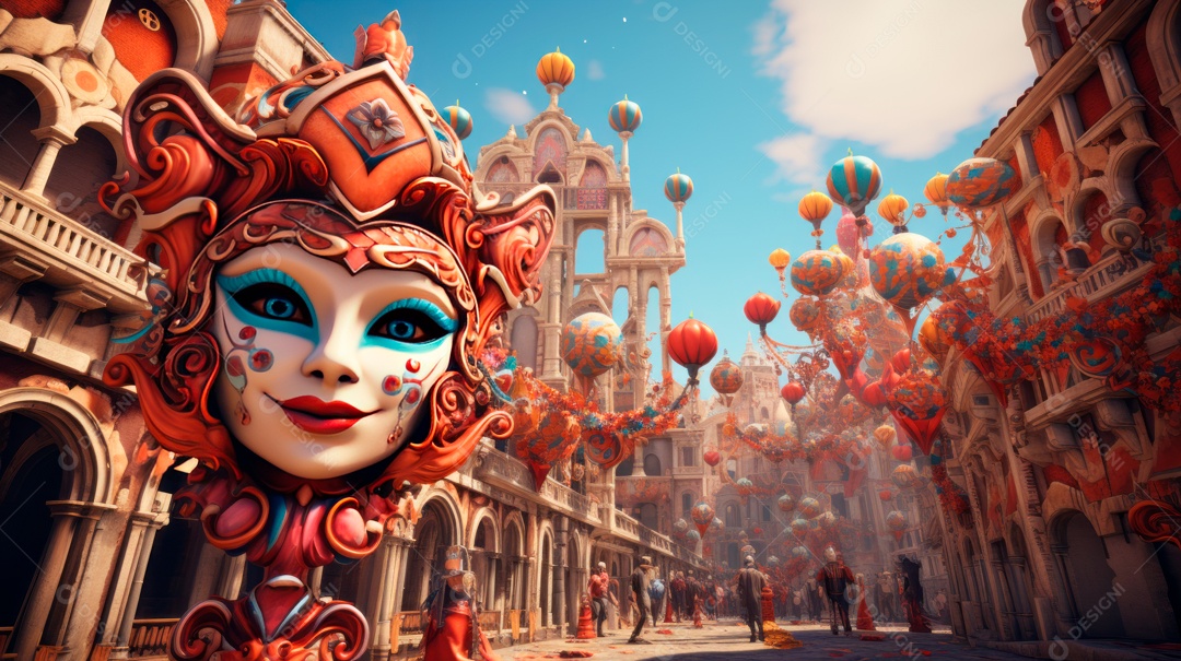Desenho animado do Festival de Carnaval de Veneza, renderização em 3D de 3 a 13 de fevereiro IA generativa.