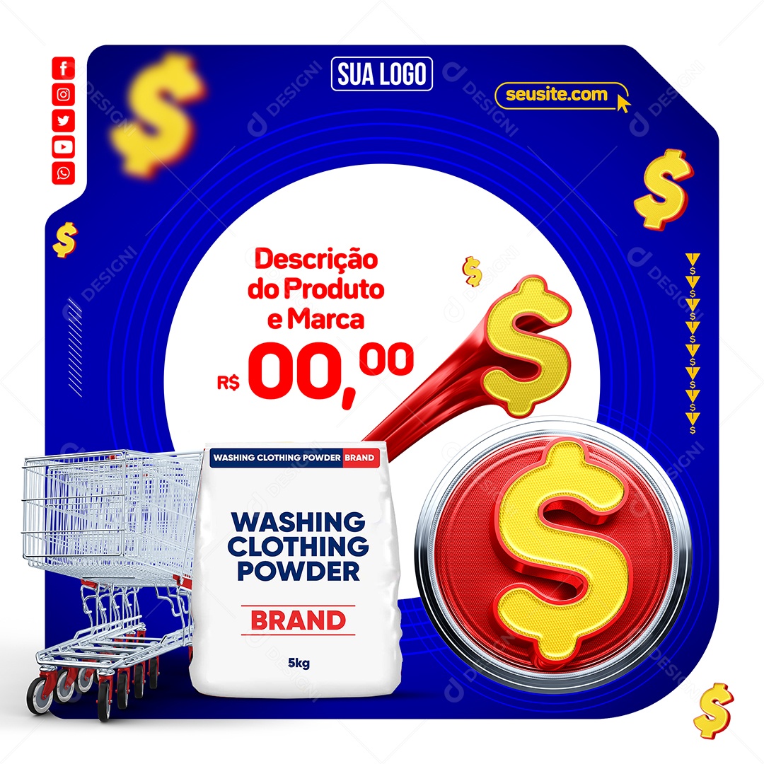 Supermercado Produto Carrinho de Compras Social Media PSD Editável