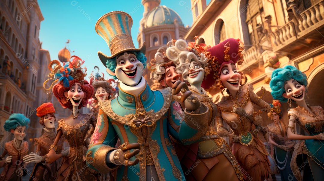 Desenho animado do Festival de Carnaval de Veneza, renderização em 3D de 3 a 13 de fevereiro IA generativa.