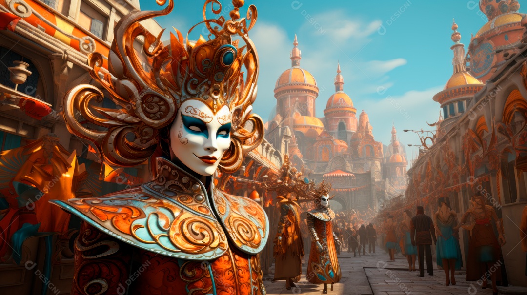 Desenho animado do Festival de Carnaval de Veneza, renderização em 3D de 3 a 13 de fevereiro IA generativa.