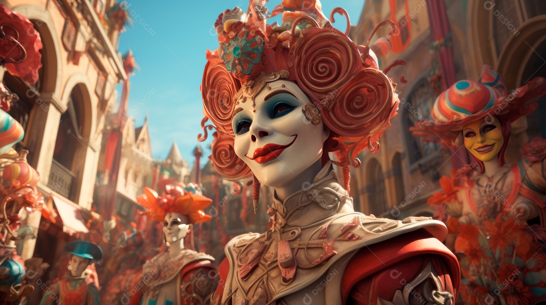 Desenho animado do Festival de Carnaval de Veneza, renderização em 3D de 3 a 13 de fevereiro IA generativa.