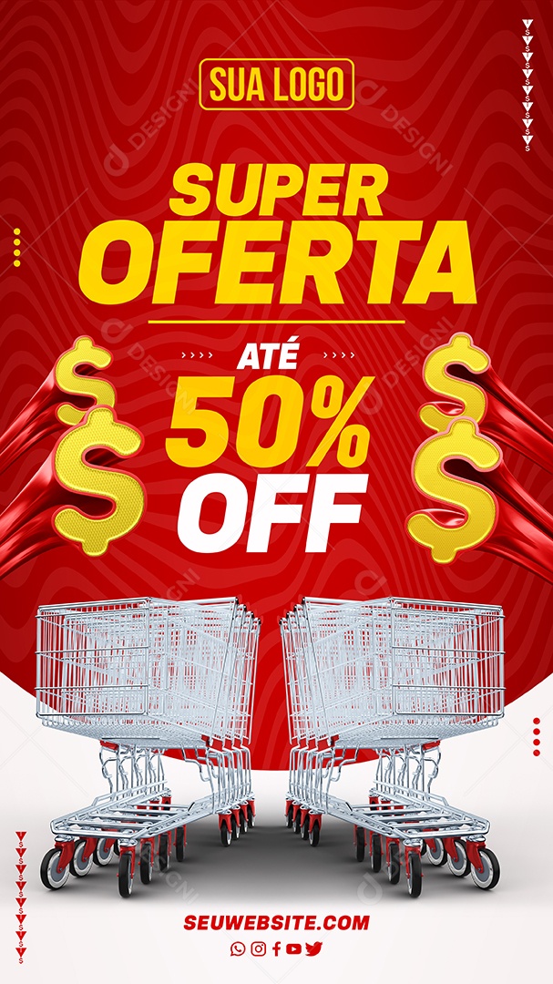 Story Supermercado Super Oferta Até 70% Off Produtos Carrinho de Compras Social Media PSD Editável