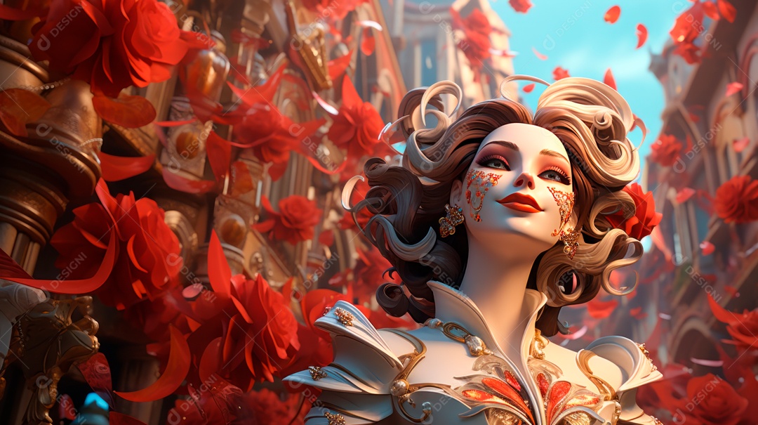 Desenho animado do Festival de Carnaval de Veneza, renderização em 3D de 3 a 13 de fevereiro IA generativa.