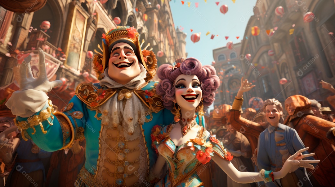 Desenho animado do Festival de Carnaval de Veneza, renderização em 3D de 3 a 13 de fevereiro IA generativa.