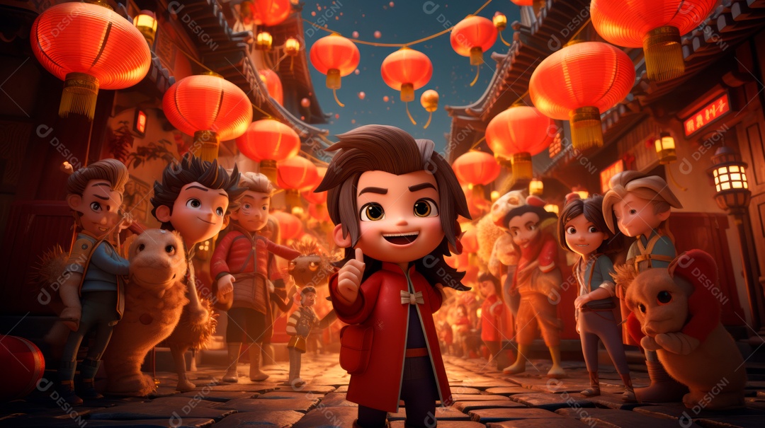 Festival de ano novo chinês de desenho animado 3D 10 de fevereiro IA generativa.