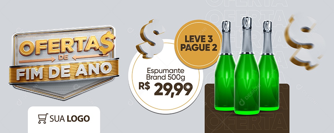 Banner Supermercado Ofertas Fim De Ano Espumante Brand Leve 3 Pague 2 Social Media PSD Editável