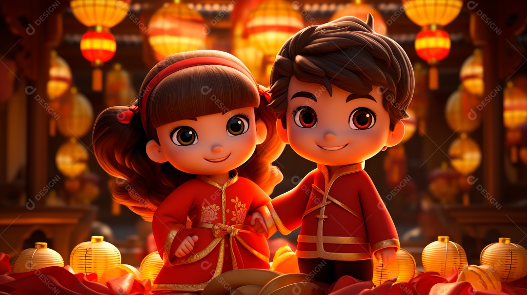 Festival de ano novo chinês de desenho animado 3D 10 de fevereiro IA generativa.