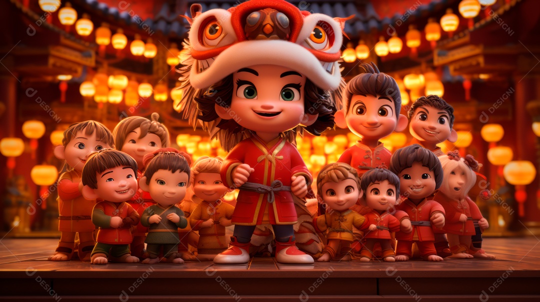 Festival de ano novo chinês de desenho animado 3D 10 de fevereiro IA generativa.