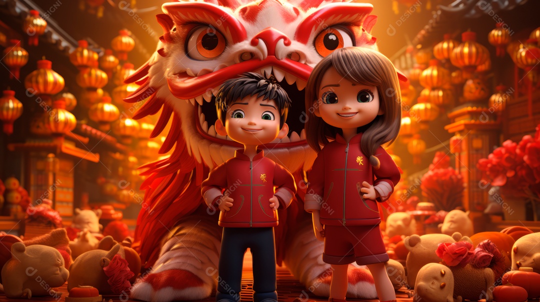 Festival de ano novo chinês de desenho animado 3D 10 de fevereiro IA generativa.