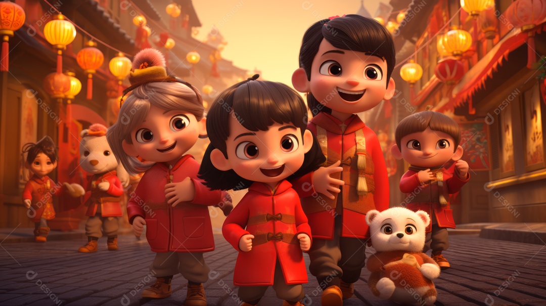 Festival de ano novo chinês de desenho animado 3D 10 de fevereiro IA generativa.