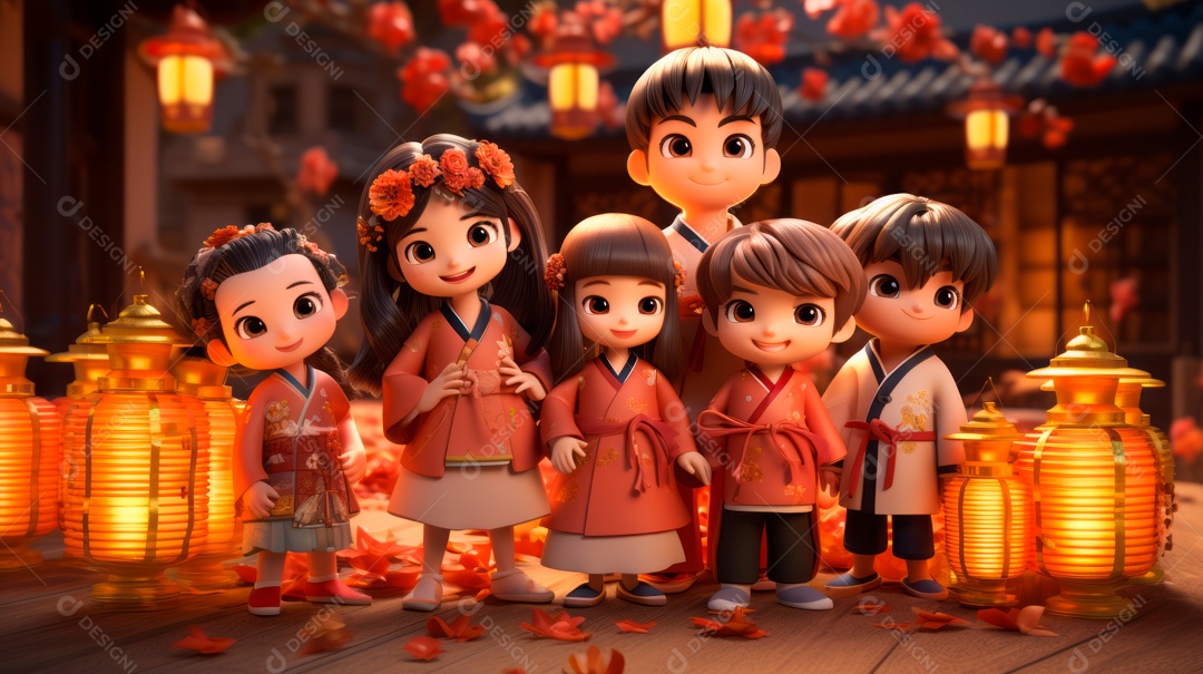 Festival de ano novo chinês de desenho animado 3D 10 de fevereiro IA generativa.
