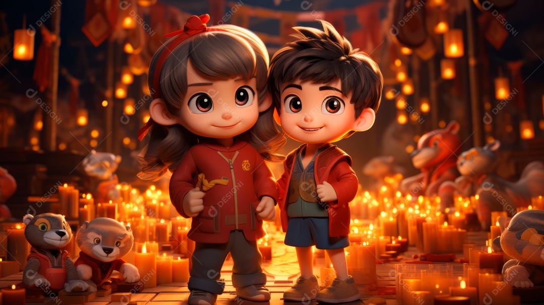 Festival de ano novo chinês de desenho animado 3D 10 de fevereiro IA generativa.