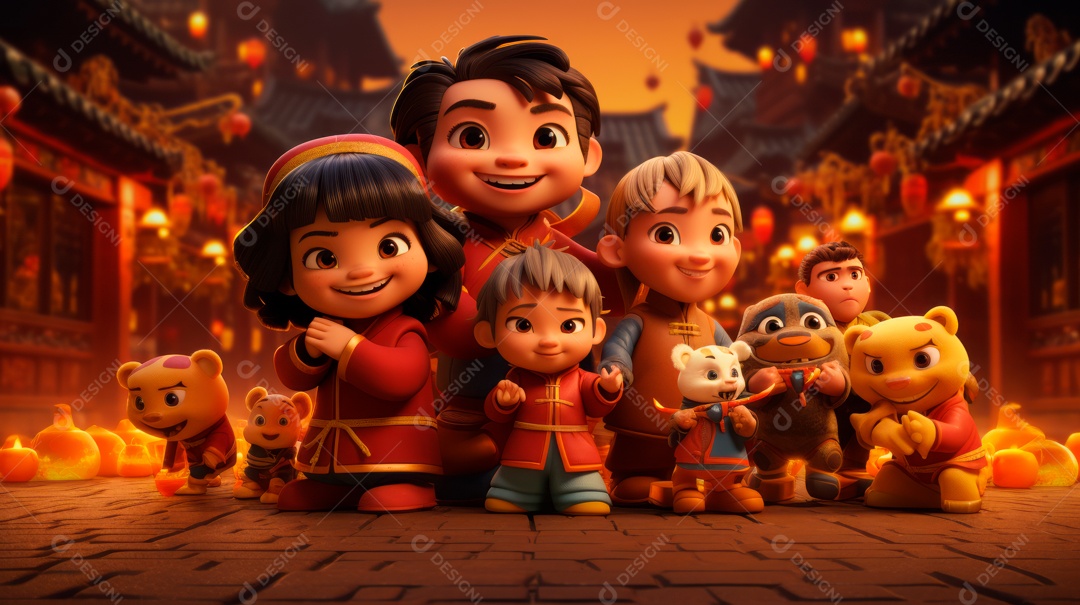 Festival de ano novo chinês de desenho animado 3D 10 de fevereiro IA generativa.