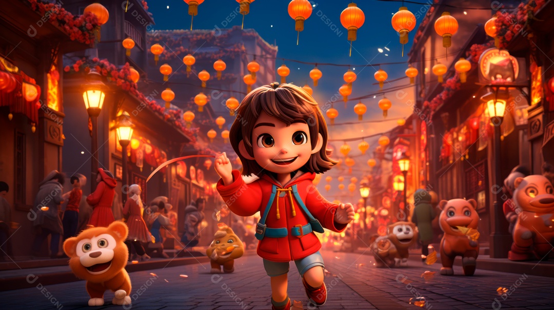 Festival de ano novo chinês de desenho animado 3D 10 de fevereiro IA generativa.