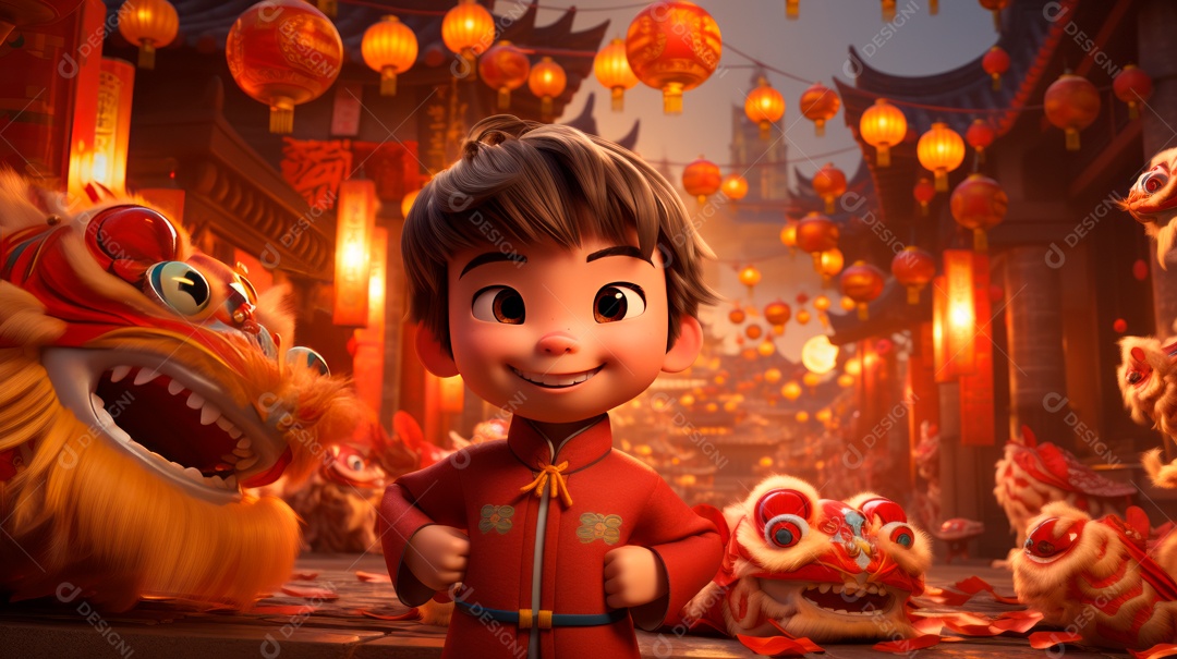 Festival de ano novo chinês de desenho animado 3D 10 de fevereiro IA generativa.