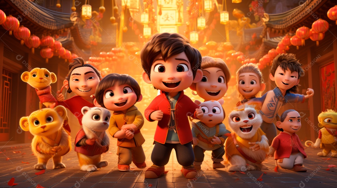 Festival de ano novo chinês de desenho animado 3D 10 de fevereiro IA generativa.