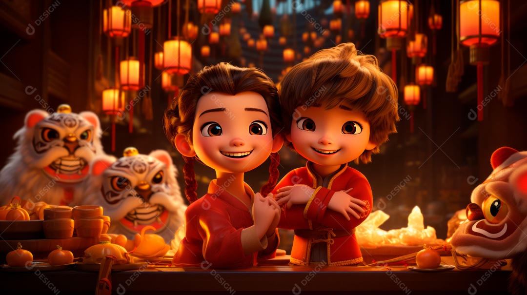 Festival de ano novo chinês de desenho animado 3D 10 de fevereiro IA generativa.