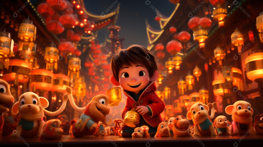 Festival de ano novo chinês de desenho animado 3D 10 de fevereiro IA generativa.