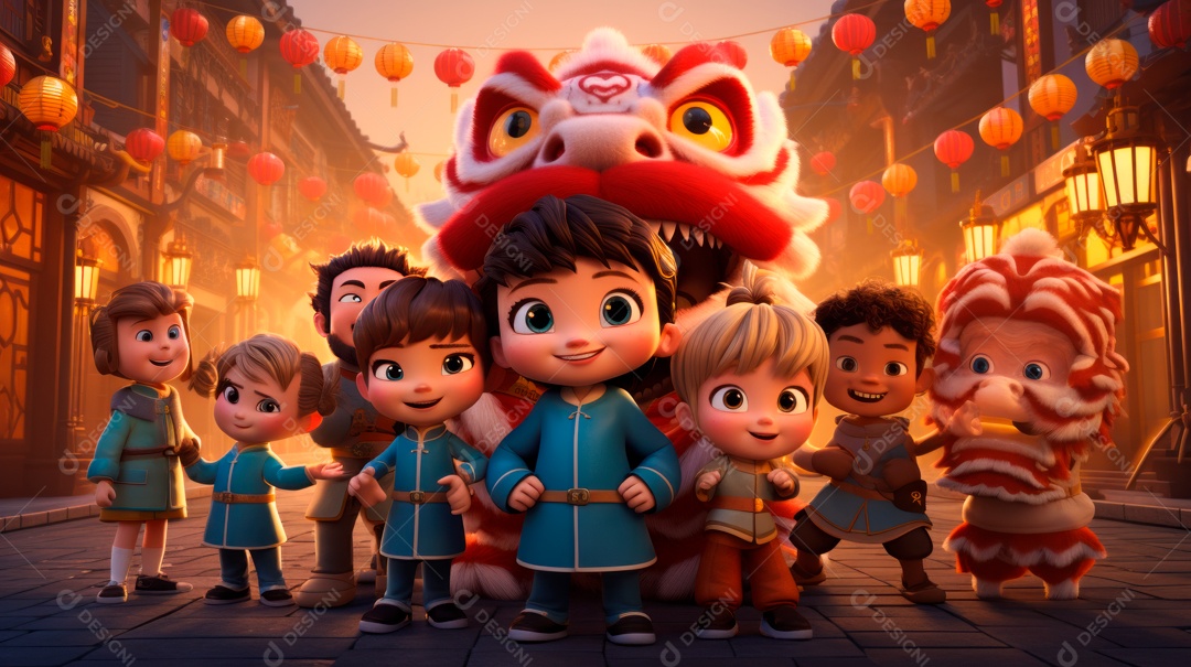 Festival de ano novo chinês de desenho animado 3D 10 de fevereiro IA generativa.