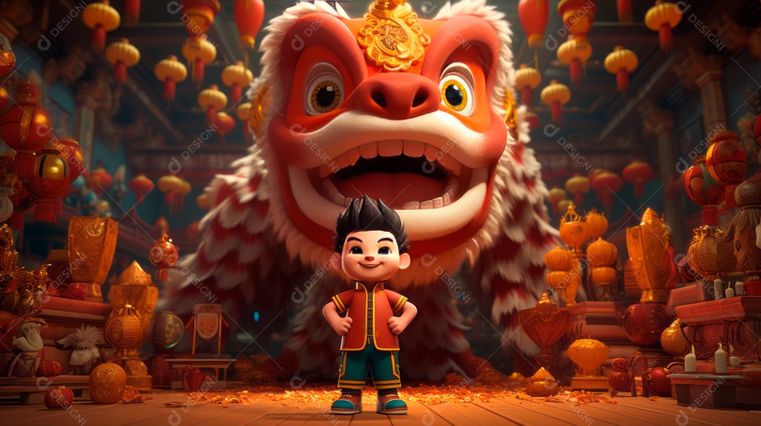 Festival de ano novo chinês de desenho animado 3D 10 de fevereiro IA generativa.