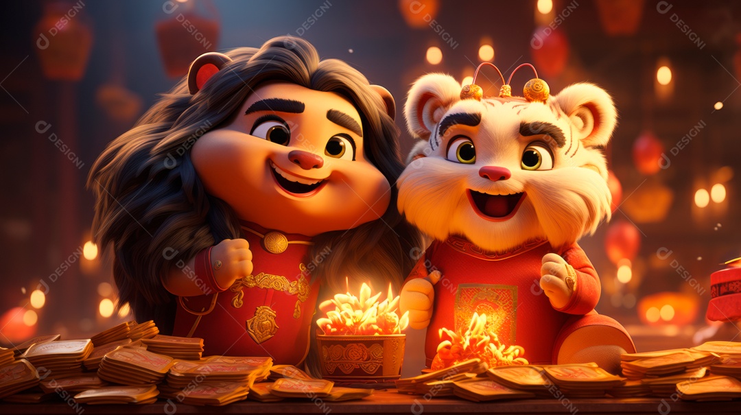 Festival de ano novo chinês de desenho animado 3D 10 de fevereiro IA generativa.