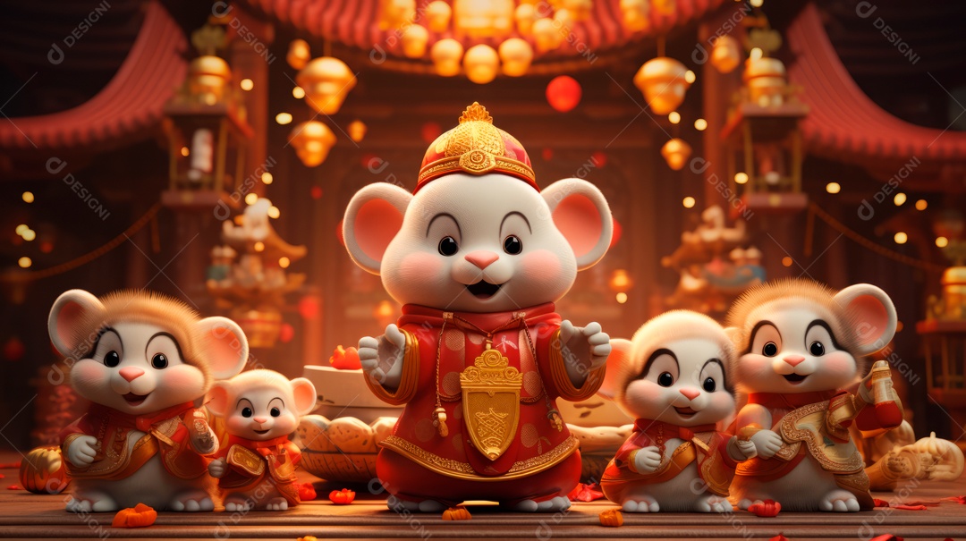 Festival de ano novo chinês de desenho animado 3D 10 de fevereiro IA generativa.