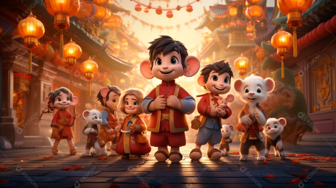 Festival de ano novo chinês de desenho animado 3D 10 de fevereiro IA generativa.