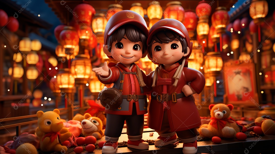 Festival de ano novo chinês de desenho animado 3D 10 de fevereiro IA generativa.